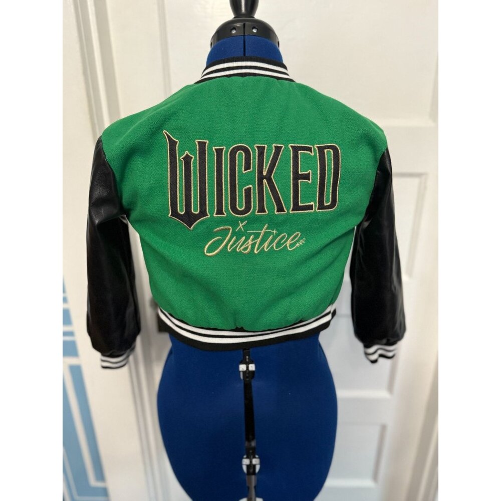 Wicked x Justice Kids Elphaba Green + Black Varsity Jacket	Wicked x Justice XS